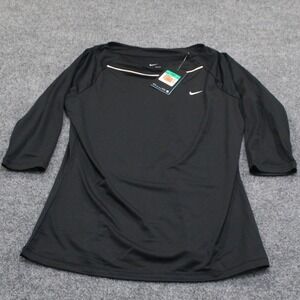 Nike Dri Fit Womens Tennis Top Black 3/4 Sleeve Athletic Shirt XL New With Tags